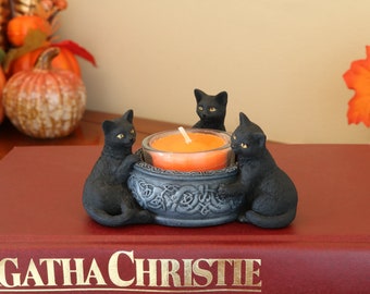 Black Cat Candle Holder, Black Cat Candle Tea Light Holder, Black Cat Halloween Decor, Cat Candle Holder, Halloween Gift, Candle Holder,