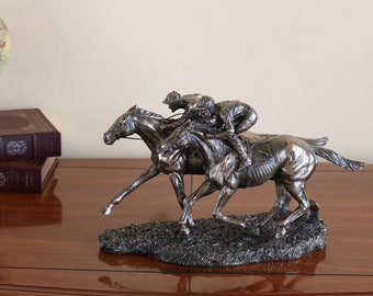 Two Jockeys Horse Racing, Two Jockeys Racing, Two Jockeys Racing Figurine, Two Jockeys Racing Sculpture, Two Jockeys Racing Statue