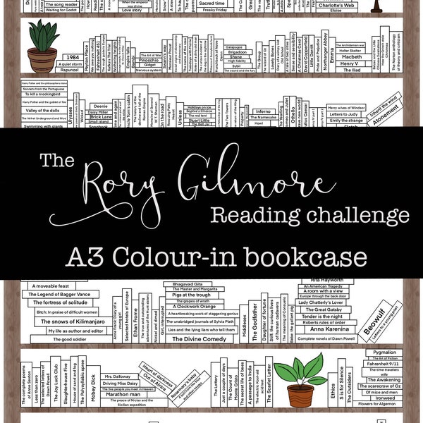 Rory Gilmore reading challenge colour in bookcase digital download