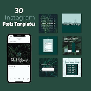 30 GREEN Editable Instagram Bundle for Sustainable Businesses l Dark Forest Template, Canva, Green Theme, Forest Theme, Instagram Templates