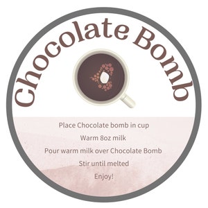 Hot Cocoa Bomb Instruction Tags/Labels 2” Round Circle Instant Digital Download File Chocolate Bombs Stickers for Gift Directions Tag Label