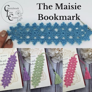 Maisie Crochet Bookmark PDF パターン - このわかりやすいパターンを使用して、見事な複雑な花のモチーフのブックマークを作成しましょう。