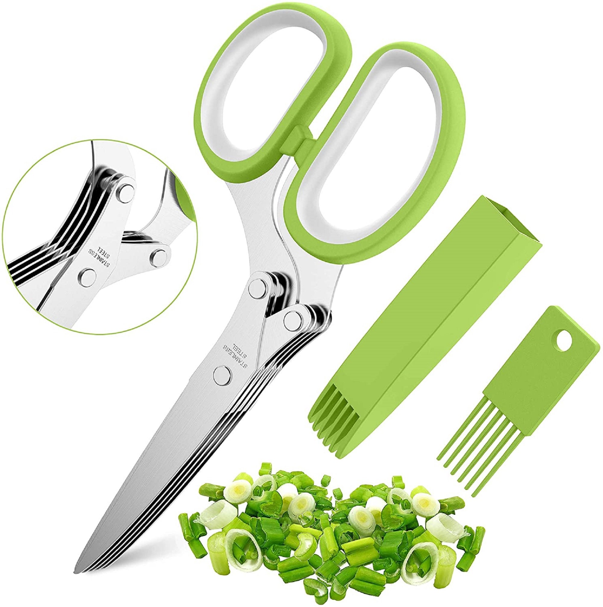Upgrade Your Kitchen with 2023 Updated 5-Blade and Cover Herb Scissors - Food Cutter Chopper Herb Cutter Shears and Vegetable Cutter Scissors for