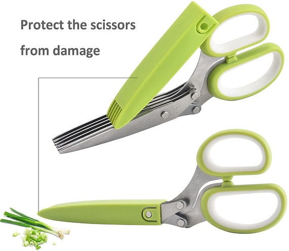 Herb Scissors Multipurpose 5 Blade Kitchen Herb Shears Herb Cutter with Safety Cover and Cleaning Comb for Chopping Basil Chive Parsley