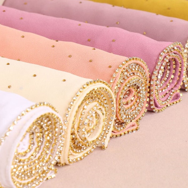 High Quality Rhinestone  Plain Chiffon Hijab Shawl Wrap Head Scarf for Women girls