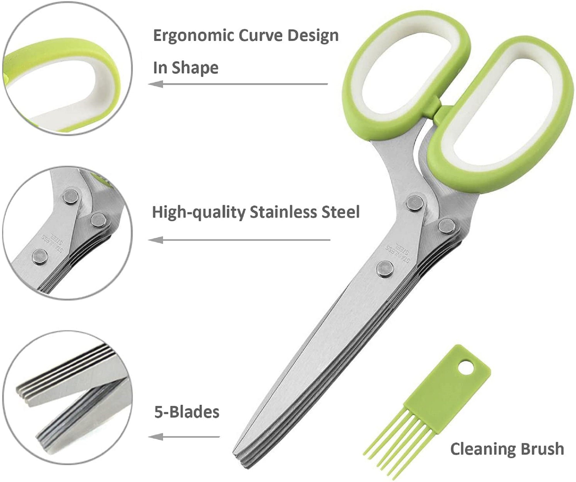 Kitchen Scissor 5 Blade Stainless-steel Herb Shears With Protective Cover  Cleaning Comb Ideal for Cutting Basil Parsley Cilantro 