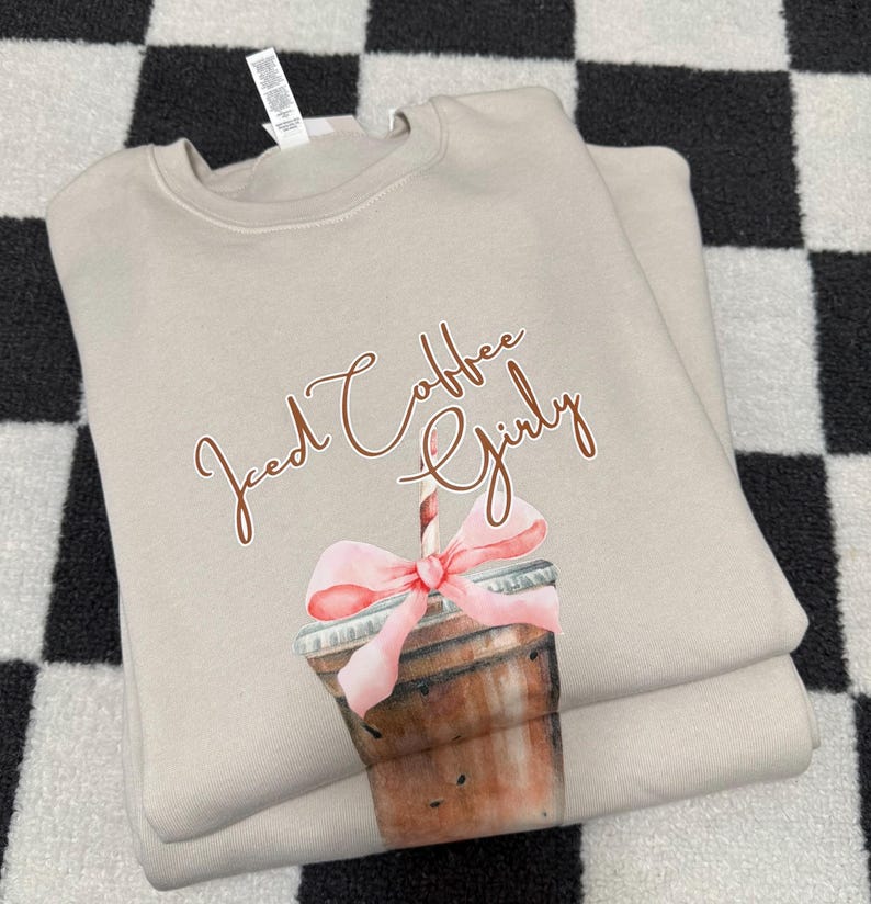 Sudadera con cuello redondo y estampado femenino de café helado imagen 1