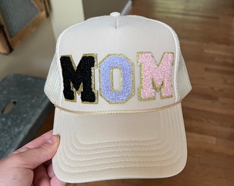 Mom Chenille Patch Trucker Hat | Trucker Hats | Accessories | Mom Hats | Mom Gifts | Mother’s Day | Colorful Patches Hat