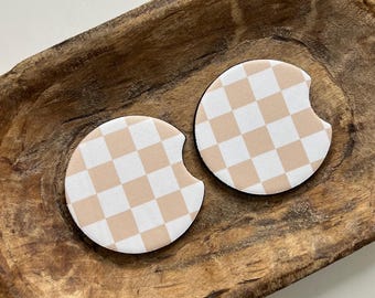 Posavasos retro a cuadros para coche, juego de 2, de neopreno