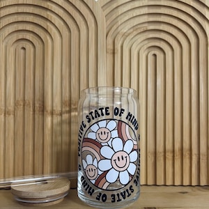 Positive State Of Mind Can Glass with Lid and Straw