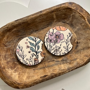 vintage floral car coasters, set of 2 car coasters, flowers coaster, foam car coaster, car accessories, cute car cup accessories, floral
