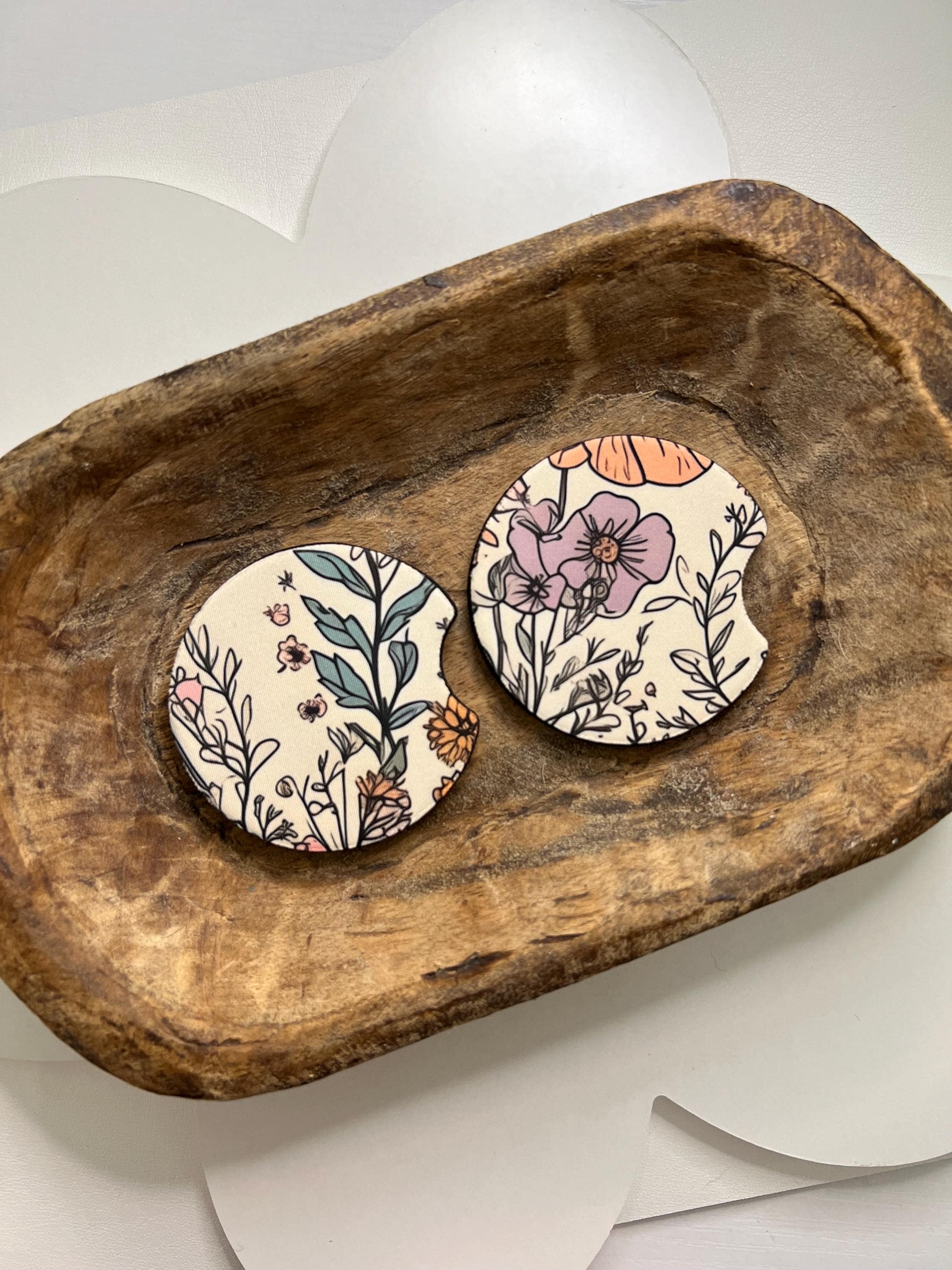 vintage floral car coasters, set of 2 car coasters, flowers coaster, foam car coaster, car accessories, cute car cup accessories, floral