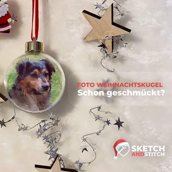 Foto-Weihnachtskugel, personalisiert, Geschenkidee, Dekoration, Kunststoff Fotokugel, Tannenbaum