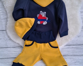 Baby-Set 4teilig, Erstlingsset für Mädchen und Jungen, Pullover, Pumphose, Mütze, Halstuch, Beanie, Jogging Pants, Geschenkset