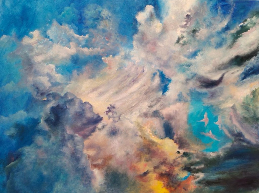 Sky Sea Painting Rain Cloud Sky, Thundercloud, Sky Sea Clouds, Sky Rainbow Etsy