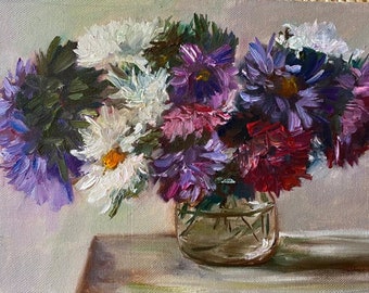 Purple Flowers Personalized Gifs Oil Painting Canvas Asters Wall Decor Floral