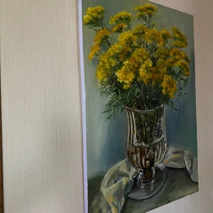 Achillea Filipendula Small Yellow Flowers Art Flowers Golden Flowers Original Art PaintingY ellow Wall Decor image 4