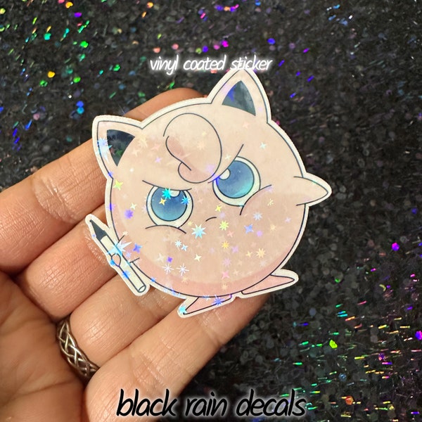 Jigglypuff with Microphone Holographic Sticker - Pokémon Vinyl Coated Sticker