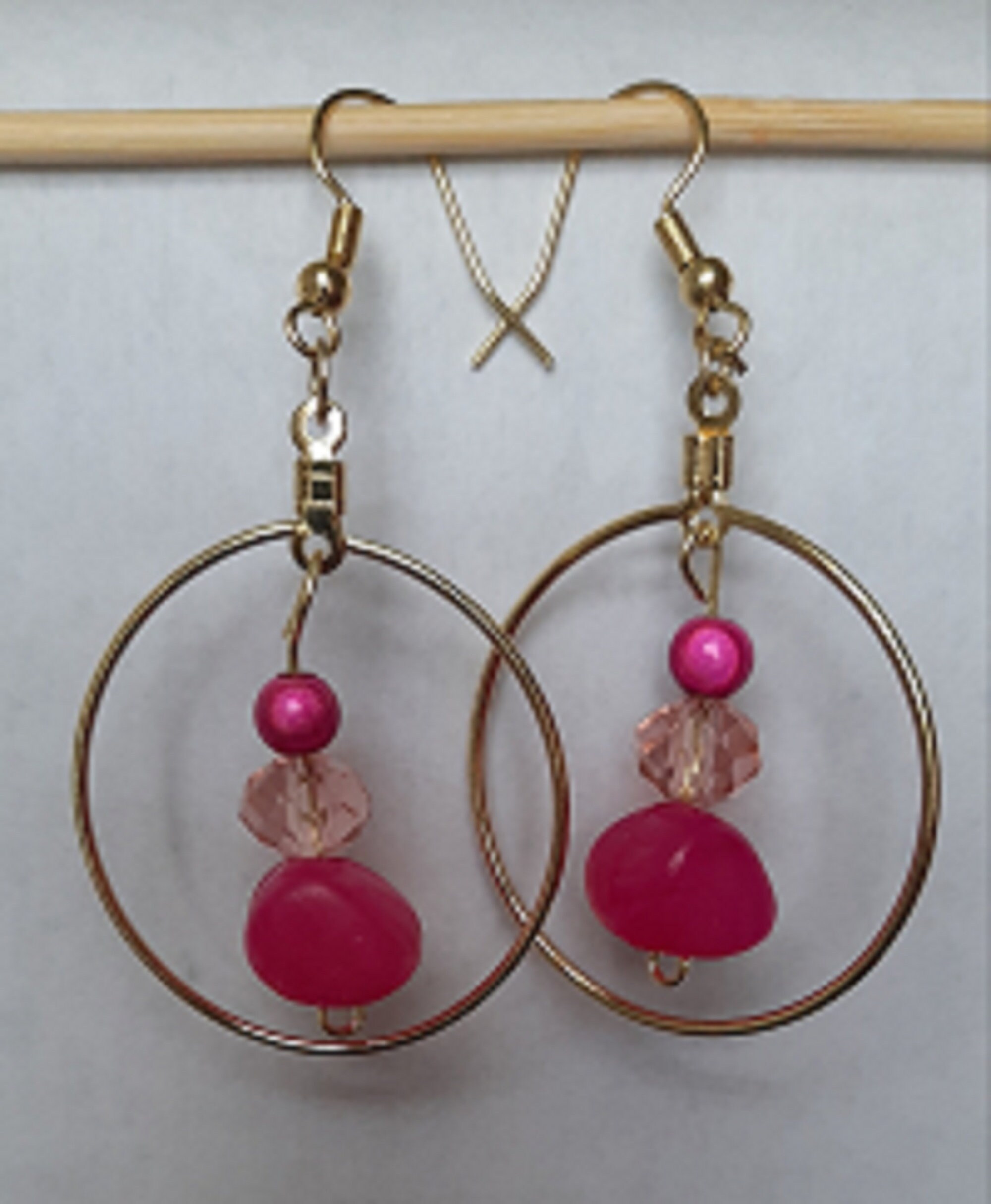 Handmade Gold and Multicolored Pink Hoop Earrings