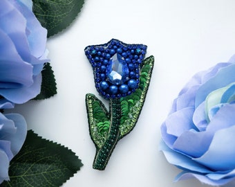 Blue Tulip Brooch