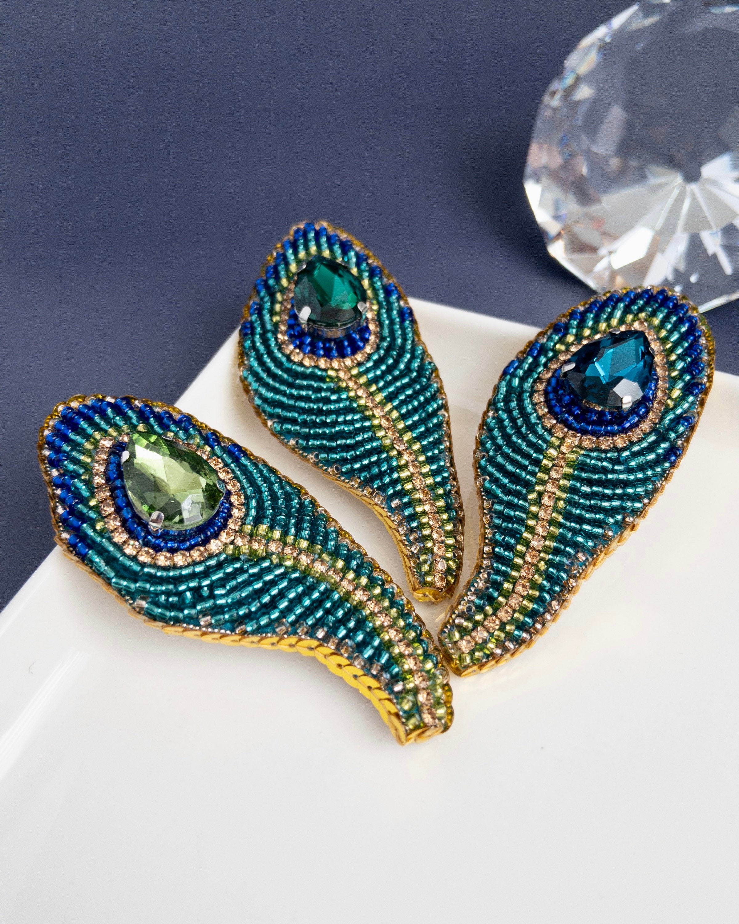 Peacock Beaded Faux Egg Ornament-A