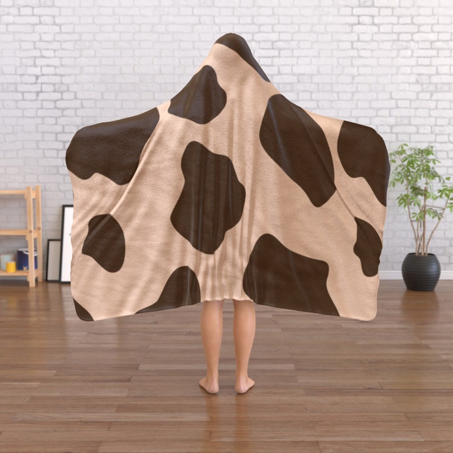 Beige Cow Print Hooded Blanket Etsy