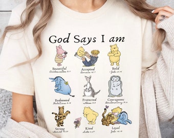God Says Pooh TShirt For Christian Gifts Church Shirt Classic Winnie The Pooh Inspirational Gift For Catholic Pooh Bear Bible Verses Shirt