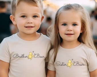 Custom Brother Sister Bear TShirt For Baby Onesie Winnie The Pooh Sweater Baby Shower Gift For Mom Pooh Bear For Kids Winnie Family Shirt