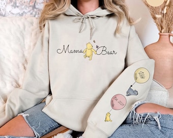 Felpa con cappuccio personalizzata Mama Bear per la mamma Maglione per la festa della mamma Felpa con cappuccio personalizzata Winnie the Pooh Maglietta classica Pooh Bear Felpa personalizzabile