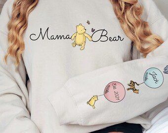 Custom Mama Bear Sweatshirt For Mom Sweater For Mother’s Day Personalized Winnie The Pooh Hoodie Classic Pooh Bear Tee Customizable Shirt