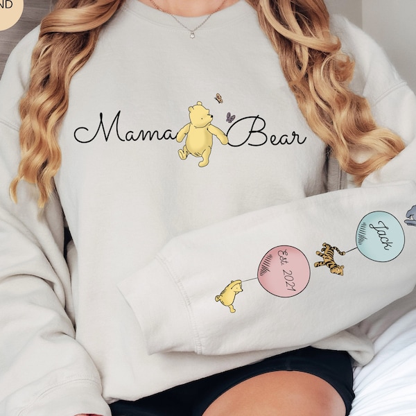 Custom Mama Bear Sweatshirt For Mom Sweater For Mother’s Day Personalized Winnie The Pooh Hoodie Classic Pooh Bear Tee Customizable Shirt