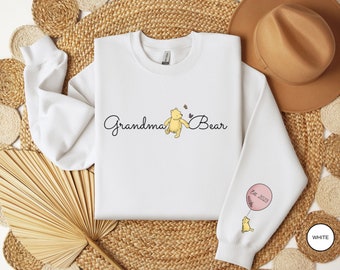 Custom Grandma Sweatshirt For Grandmother Sweater For Gigi Gifts Personalized Winnie The Pooh Hoodie Classic Pooh Bear Customizable Shirt
