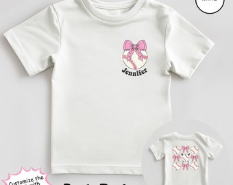Camiseta de béisbol personalizada para niñas, regalo para equipo de béisbol, camiseta con nombre para niños, regalo personalizado para el día del juego, camiseta coqueta para niños