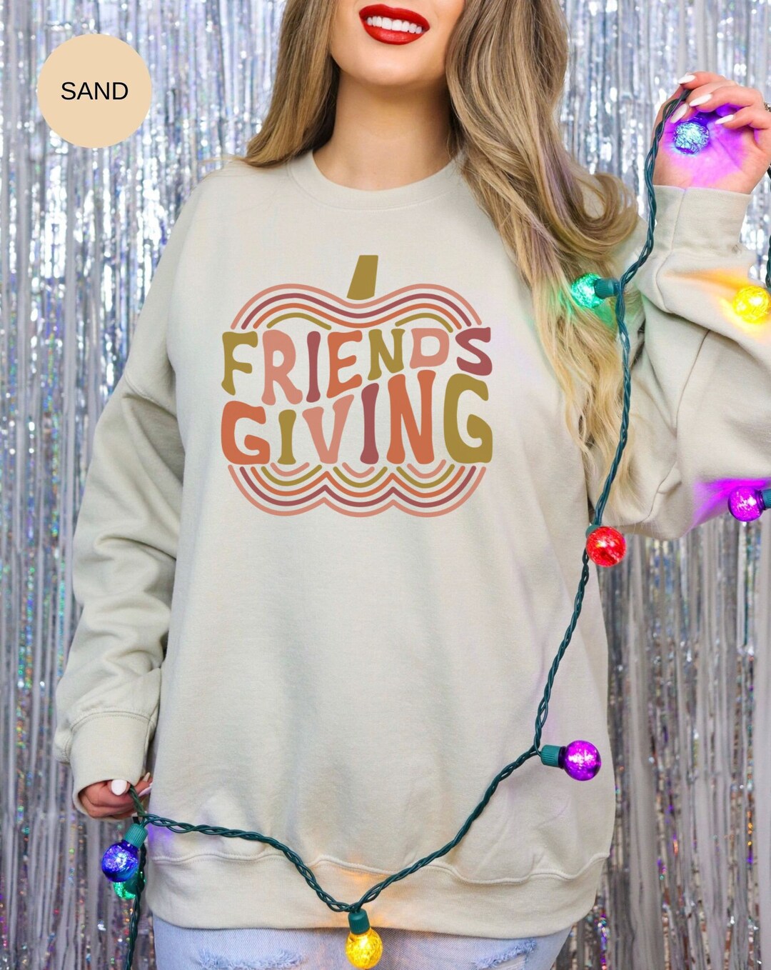 Retro Friendsgiving Pumpkin Sweatshirt for Thanksgiving Gifts for