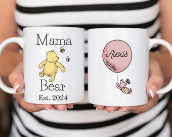 Custom Mama Bear Mug for Coffee Lovers Winnie The Pooh Bear Cups Mothers Day Gift Fathers Day Gift Baby Shower Gift Auntie Grandma Mugs