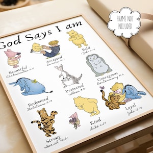 Christliches klassisches Winnie the Pooh Poster für Kinderzimmer Wandkunst für Kinderzimmer Pooh Bär Kunstdrucke Pooh Kinderzimmer Dekor Bibel Vers Satin Poster