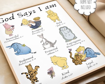 Christian Classic Winnie the Pooh Poster For Nursery Wall Art For Kids Room Pooh Bear Art Prints Pooh Nursery Décor Bible Verse Satin Poster