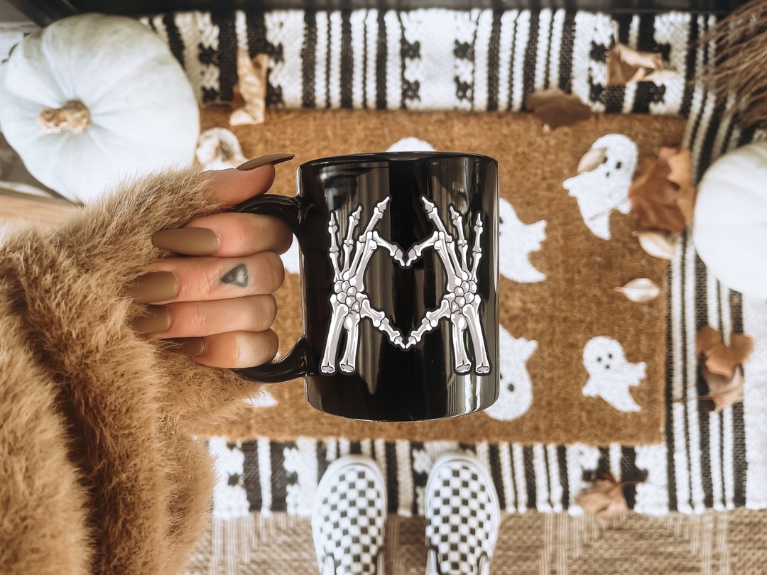 Skeleton Hand Tea Cute Skeleton Heart Hands Mug for Coffee Tea or Drink Goth Macabre I ...