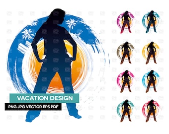 Vacation Girl wysokiej jakości grafika, sylwetka, logo, clip art, projekt koszulki, natychmiastowe pobieranie cyfrowe, wektor, PNG, JPG, wykorzystanie komercyjne