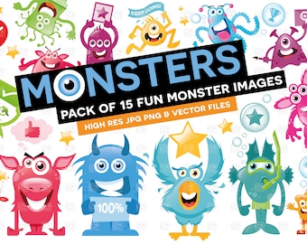 Monster Clip Art, Przyjazny, Ilustracja wektorowa, Użytek komercyjny, Album, Halloween, Do pobrania, Zabawne twarze, słodka postać, stworzenie