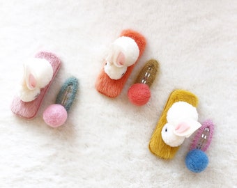 Fluffy Bunny Hairpin  Combo (1 Large + 1 Small)