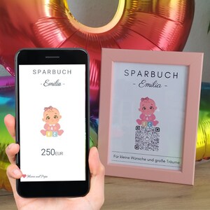 Virtuelles Sparbuch | Personalisiertes Geldgeschenk | QrCode Bild | Motiv Baby Girl