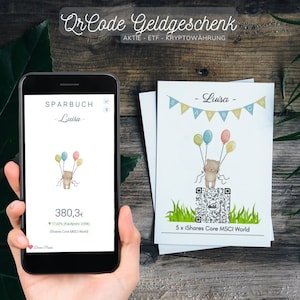 Contant geschenk Stock Etf | Gepersonaliseerd spaarboekje | QrCode-cadeaubon | Teddy-motief