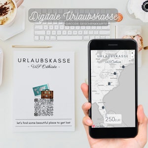 Personalisierte Urlaubskasse | Geldgeschenk Gutschein | QrCode Geschenkkarte | Motiv Rundreise