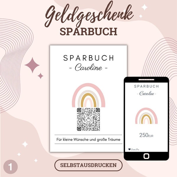 Digitales QrCode Sparbuch | Personalisiertes Geldgeschenk | Download | Verschiedene Motive