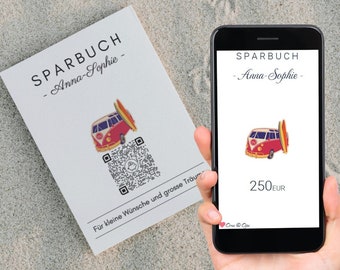 Sparplan Führerschein | Personalisiertes Geldgeschenk | QrCode Sparbuch Geschenkkarte | Motiv Bulli