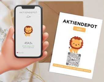 Aktie Etf Geldgeschenk | Personalisierte | QrCode Geschenkkarte | Motiv Löwe