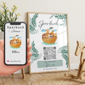 Taufgeschenk Arche Noah – Sparbild mit QR-Code und NFC Option | Geldgeschenk Taufe