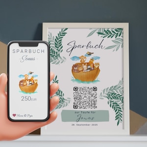 Taufgeschenk Arche Noah – Sparbild mit QR-Code und NFC Option | Geldgeschenk Taufe