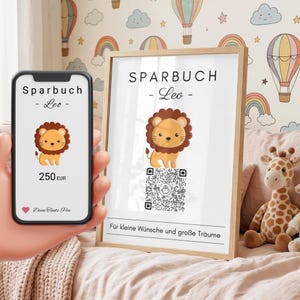 Geldgeschenk Patenkind | Digitale Spardose | Personalisiertes QrCode Bild mit NFC Option | Motiv Löwe